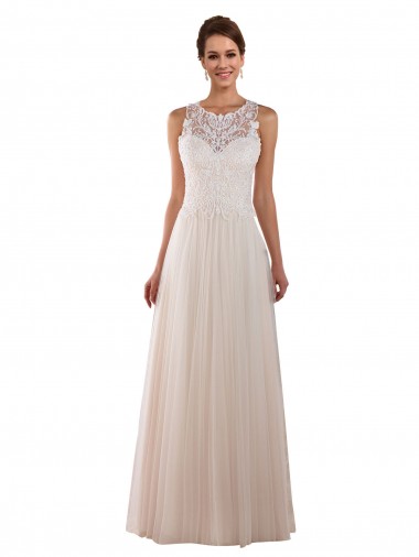 Cheap High Neck A-Line Tulle Wedding Dress with Lace Back Toronto