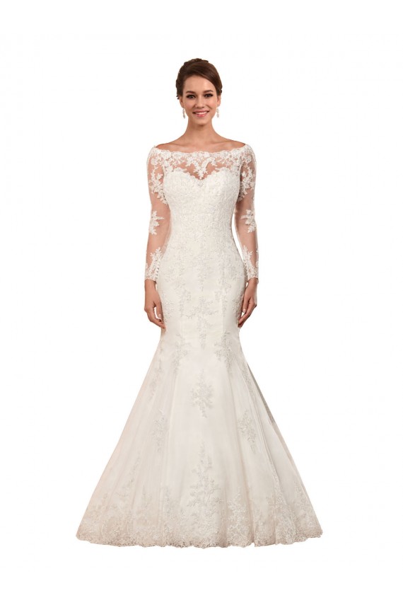 Long Sleeves Mermaid Lace Wedding Dress with Illusion Back