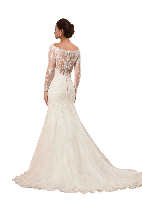Long Sleeves Mermaid Lace Wedding Dress with Illusion Back