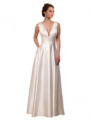 Cheap Deep V-Neck A-Line Satin Wedding Dress with Pockets Toronto