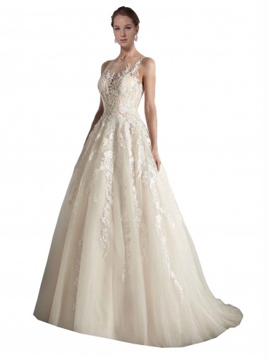 Cheap Illusion Neck A-Line Tulle Wedding Dress Toronto