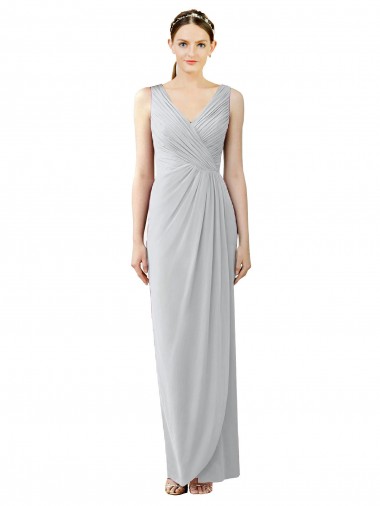 Cheap Draped Sleeveless Long Chiffon V-Neck Bridesmaid Dress Toronto