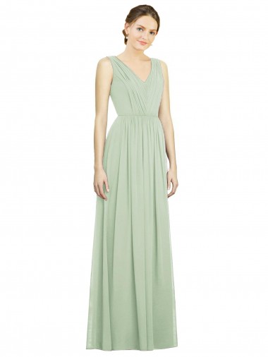 Cheap Natural Waist V-Neck Draped Chiffon Bridesmaid Dress Toronto