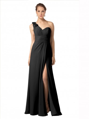 Cheap Sheer One Shoulder Chiffon A-Line Bridesmaid Dress with Slit Toronto