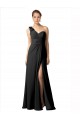 Sheer One Shoulder Chiffon A-Line Bridesmaid Dress with Slit