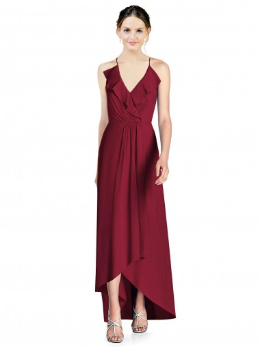 Cheap Draped V-Neck High Low Chiffon Bridesmaid Dress Toronto