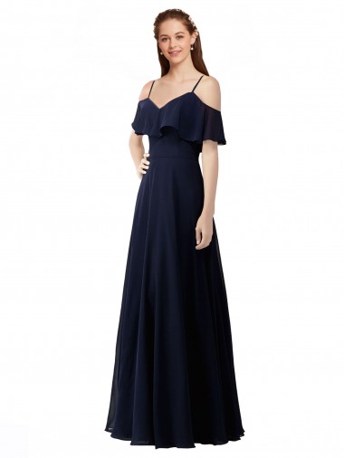Cheap Chiffon Bridesmaids Dress with Off the Shoulder Ruffle Detail Toronto