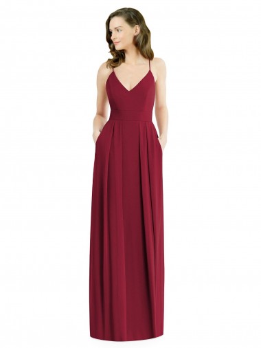 Cheap Pleated Skirt Chiffon Maxi Bridesmaid Dress with Pockets Toronto