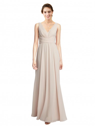 Cheap Long V-Neck Chiffon Bridesmaids Dress with Double Straps Toronto