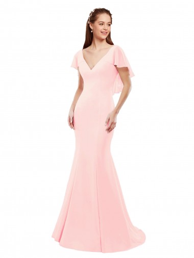 Cheap Fit and Flare Chiffon Bridesmaid Dress with V-Neck and Flutter Sleeves Toronto