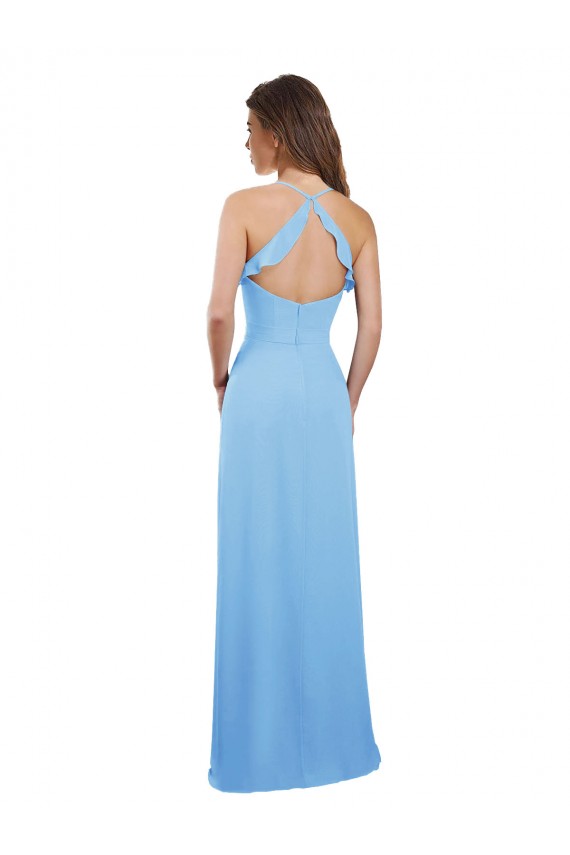 Slim Chiffon Bridesmaid Dress with Ruffled Sweetheart Neckline