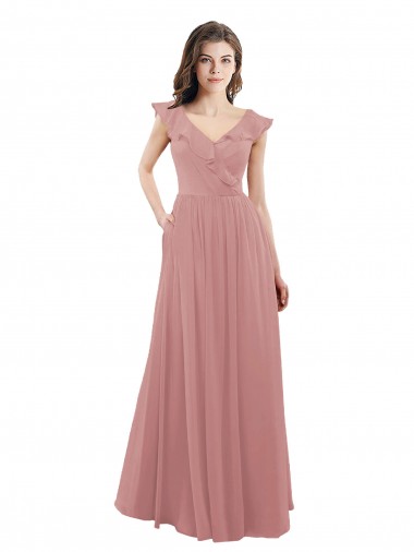 Cheap Chiffon A-Line Bridesmaid Dress with V-Neck Wrap Bodice Toronto