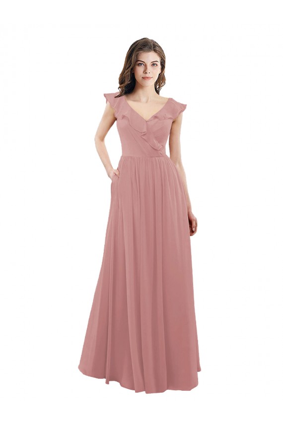 Chiffon A-Line Bridesmaid Dress with V-Neck Wrap Bodice