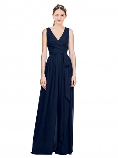 Cheap V-Neck Ruched Chiffon Bridesmaid Dress with Waistband Toronto