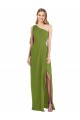 One Shoulder Chiffon Bridesmaid Dress with Draped Front Slit