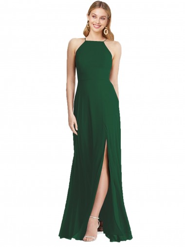 Cheap High-Neck Maxi Bridesmaid Dress with Front Slit Toronto