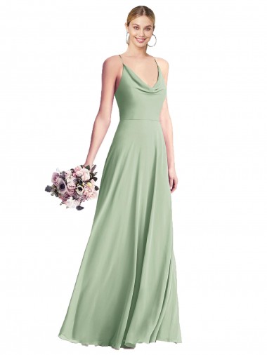Cheap Cowl Neck Criss Cross Back Chiffon Maxi Bridesmaid Dress Toronto