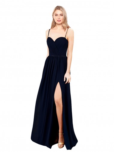Cheap Draped A-Line Chiffon Formal Bridesmaid Dress with Spaghetti Straps and High Slit Toronto