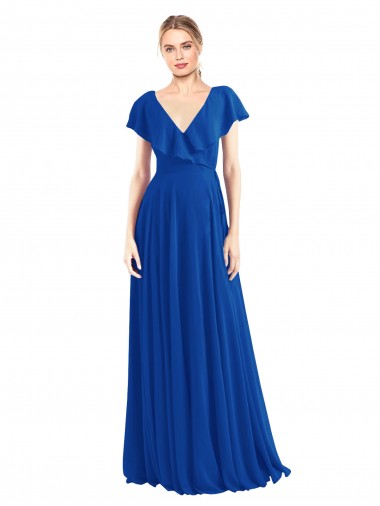 Cheap V-Neck A-Line Flutter Sleeves Long Chiffon Wrap Style Bridesmaid Dress Toronto