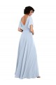 Split Flutter Sleeves V-Neck Chiffon Bridesmaid Dress with Open V-Back