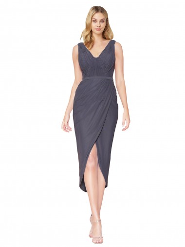 Cheap High Low V-Neck Chiffon Mermaid Wrap Bridesmaid Dress / Formal Prom Dress Toronto