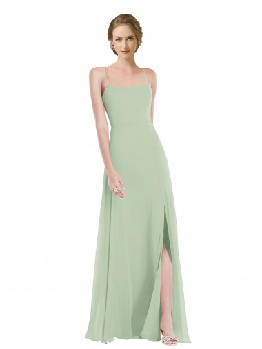 Cheap Scoop Neck Tie Strap Maxi Bridesmaid Dress with Front Slit Toronto