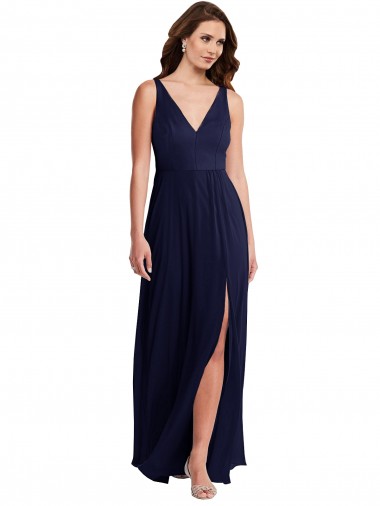 Cheap Deep V-Neck Chiffon Maxi Bridesmaid Dress with Front Slit Toronto