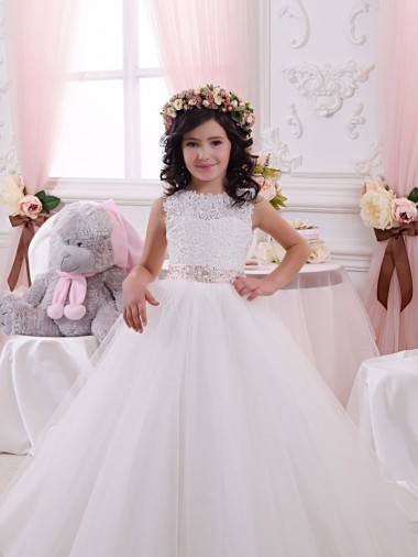 Cheap Ivory Ball Gown Bateau Chapel Train Sleeveless Flower Girl Dress Toronto