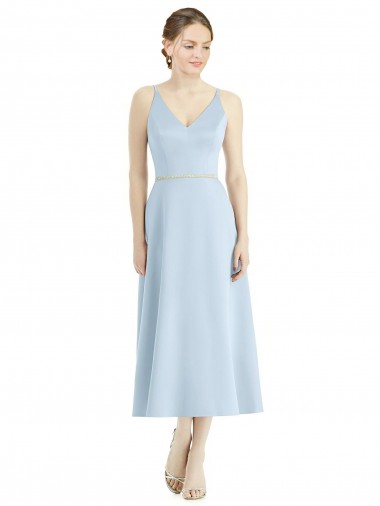 Cheap Short Tea Length V-Neck Satin Bridesmaid Dress Toronto