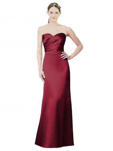 Cheap Strapless Satin Bridesmaid Dress with Asymmetrical Draped Bodice Toronto