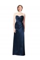 Faux Wrap A-Line Long Satin Bridesmaid Dress with Draped Bodice