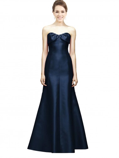 Cheap Long Strapless Satin Bridesmaid Dress with Pleated Cuff Neckline Toronto