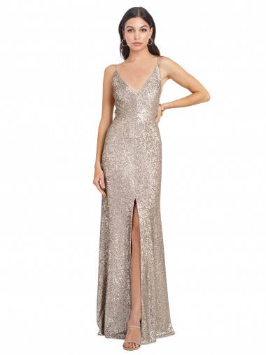 Cheap V-Neck Fully Sequin Formal Bridesmaid Dress / Prom Dress with V-Back and Front Slit Toronto
