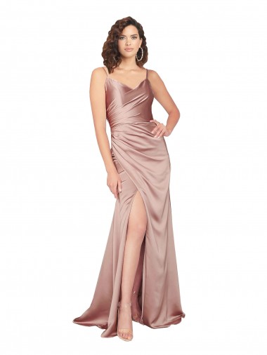 Cheap Floor Length Formal Silky Satin Bridesmaid Dress / Prom Dress with Front Skirt Slit Toronto