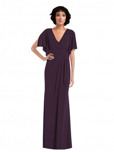 Cheap Faux Wrap Split Sleeves Formal Maxi Spandex Bridesmaid Dress / Prom Dress with Cascade Skirt Toronto