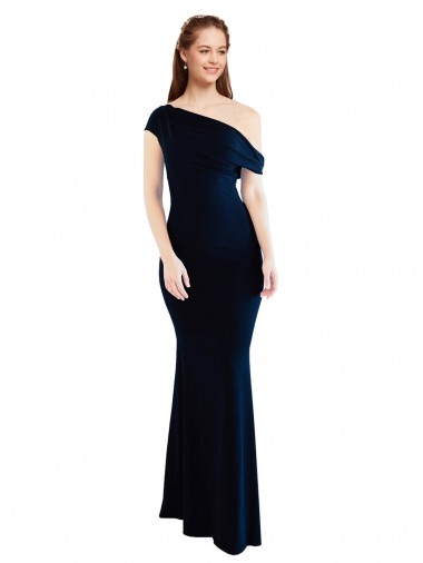 Cheap Draped Off the Shoulder Fitted Formal Crepe Bridesmaid Dress / Prom Dress Toronto