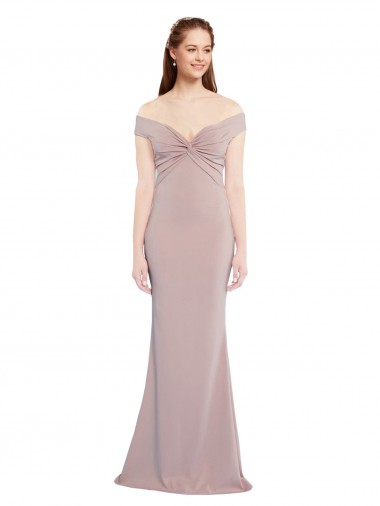 Cheap Knotted Off the Shoulder Formal Crepe Bridesmaid Dress / Prom Dress with Cut-Out Back Toronto