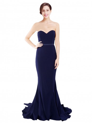 Cheap Strapless Sweetheart Neckline Crepe Bridesmaid Dress / Prom Dress with Satin Waistband Toronto