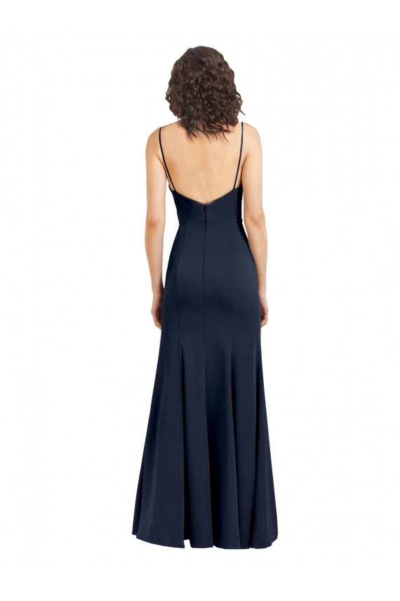 Fit and Flare Scoop Neck Long Sleeveless Stretch Formal Crepe Bridesmaid Dress / Prom Dress