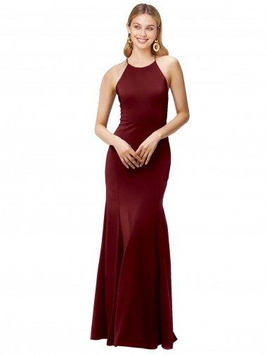Cheap Fit and Flare Halter Neckline Stretch Formal Crepe Bridesmaid Dress / Prom Dress with Strappy Back Toronto