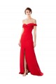 Off the Shoulder Chapel Train Formal Crepe Bridesmaid Dress / Prom Dress with Thigh-High Slit