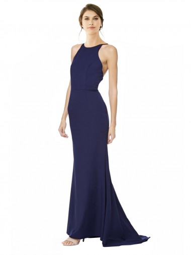 Cheap Fishtail High Neck Maxi Formal Crepe Bridesmiad Dress with Strappy Back Detail Toronto