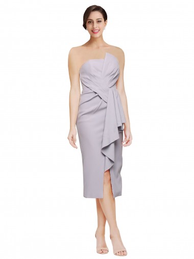 Cheap Short Cocktail Length Strapless Formal Crepe Bridesmaid Dress / Prom Dress with Ruffles Toronto