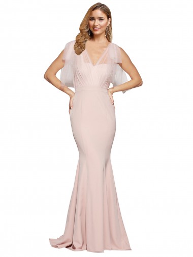 Cheap Double Bow Full Length Sweetheart Formal Crepe Bridesmaid Dress / Prom Dress with Tulle Overlay Toronto
