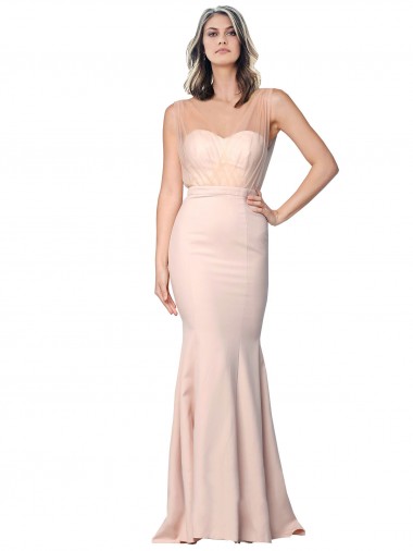 Cheap Full Length Sweetheart Formal Crepe Bridesmaid Dress / Prom Dress with Tulle Overlay Toronto