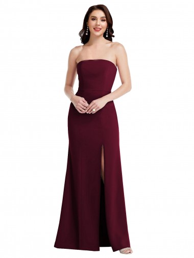 Cheap Strapless Crepe Maxi Bridesmaid Dress / Prom Dress with Front Slit Toronto