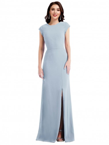 Cheap Cap Sleeve Open Back Trumpet Formal Crepe Bridesmaid Dress / Prom Dress with Front Slit Toronto