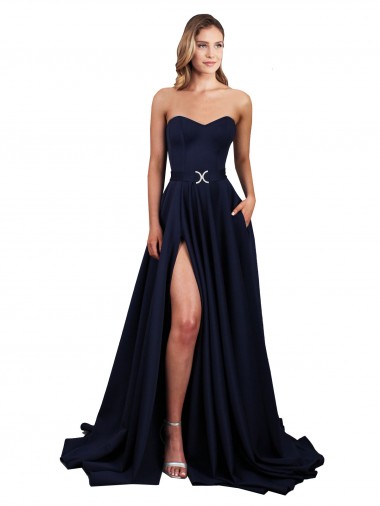 Cheap Sweetheart Neckline Low Back Long Formal Crepe Bridesmaid Dress / Prom Dress with Pockets & High Leg Spit Toronto
