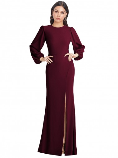 Cheap Puff Sleeves Long Maxi Briddesmaid Dress with Cutout Tie Back Toronto