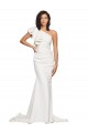 Ruched Long Sweep Train Crepe Bridesmaid Dress / Prom Dress with Shoulder Ruffles
